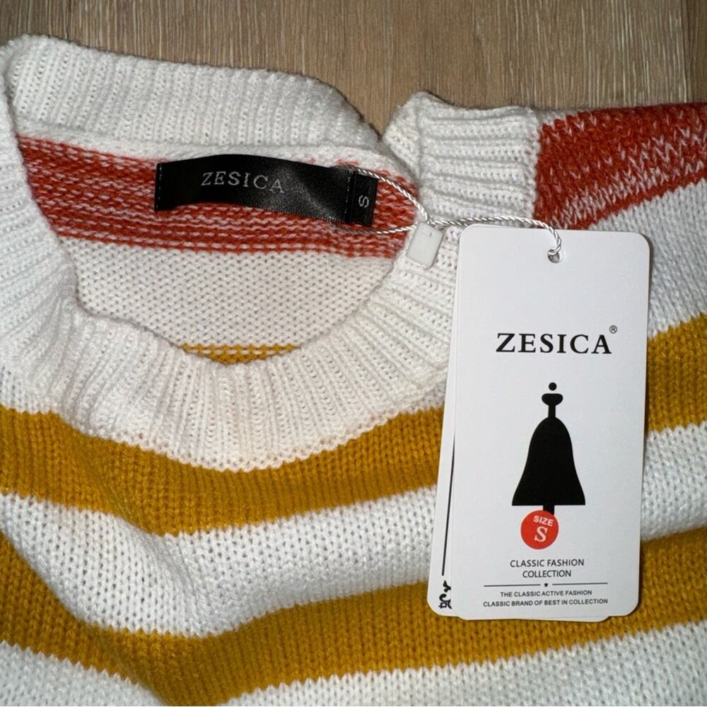 ZESICA Women's Long Sleeve Crew Neck Striped Color Block Sweater Small - Picture 7 of 8